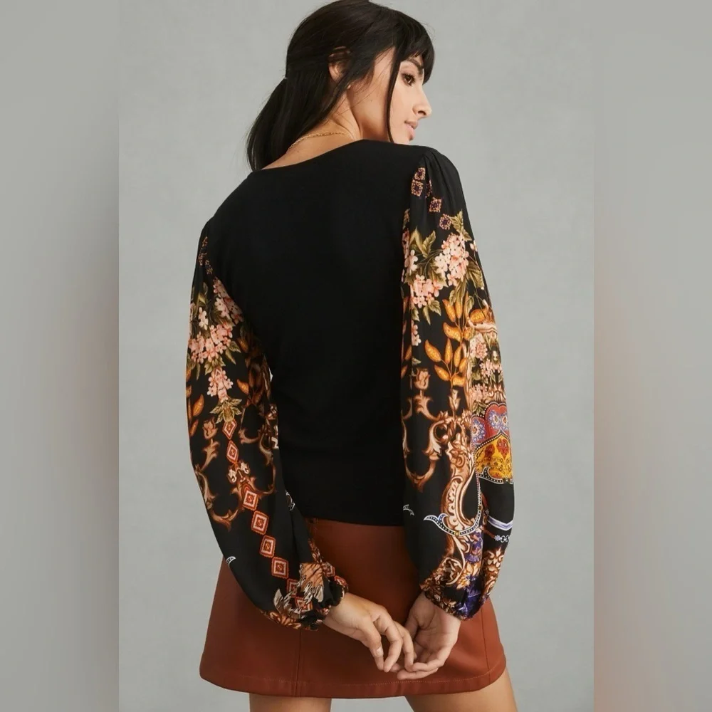 Anthropologie Blank London Bl-nk Bl^nk Printed-Sleeve Sweater Top